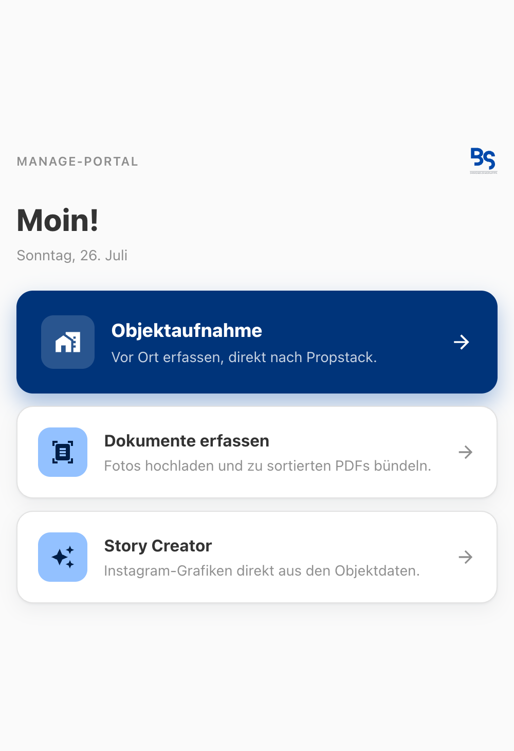 Manage-Portal von BS Immobiliengruppe auf dem Smartphone